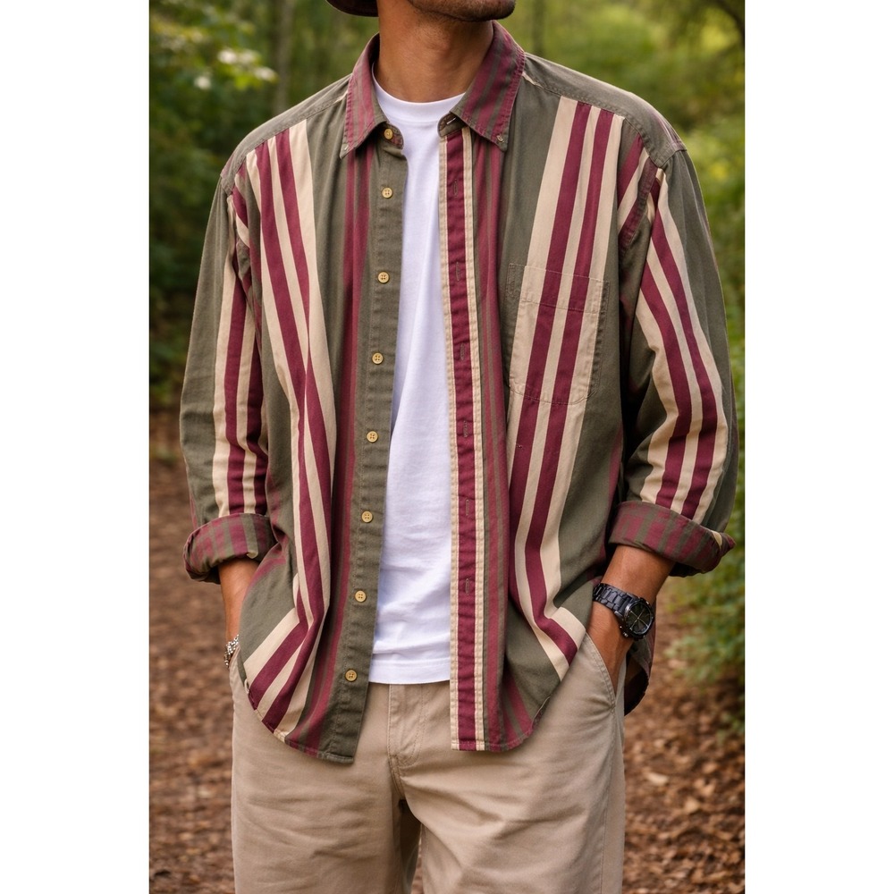 Vintage Tommy Hilfiger Shirt XL Stripe Button Up Crest Logo 90s Colorblock...